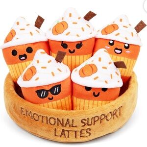 Emotional Support Latte Plush Pals, 5 Food Plushies & Carrying Basket